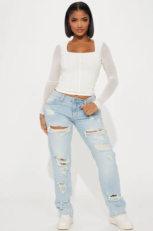 Off The Hook Ripped Straight Leg Jeans - Light Wash sold by Fashion Nova