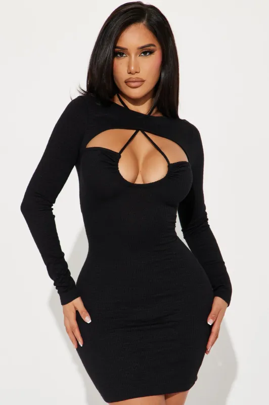 Zoey Textured Mini Dress - Black sold by Fashion Nova