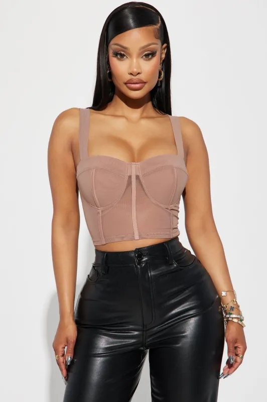 Feeling Fine Mesh Corset Top - Mocha sold by Fashion Nova