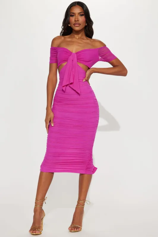 Beauty Catch Mesh Midi Dress - Fuchsia sold by Fashion Nova