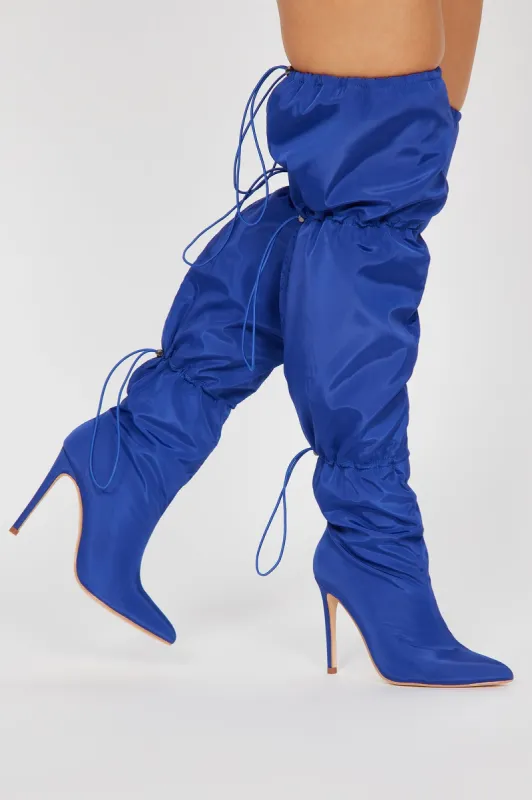 One Of A Kind Over The Knee Boots - Navy sold by Fashion Nova