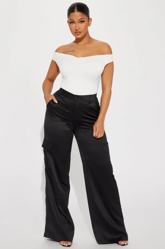 Jessamine Satin Cargo Trouser - Black sold by Fashion Nova