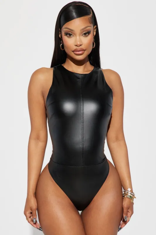 Kimmy Faux Leather Bodysuit - Black sold by Fashion Nova