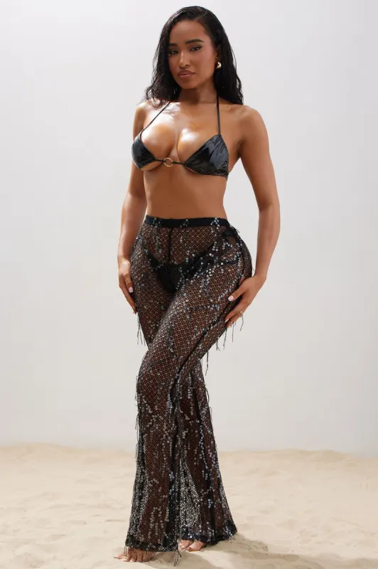 Drinks On Me Sequin Cover Up Pants - Black sold by Fashion Nova