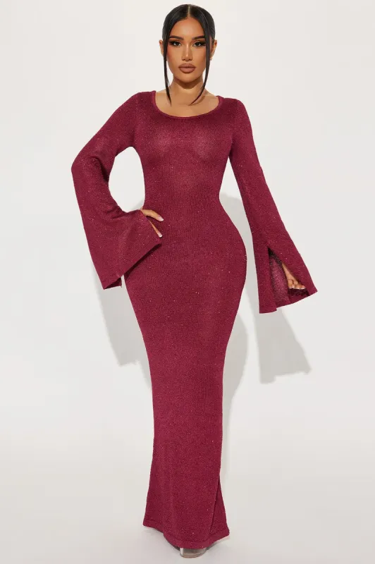 Cherri Sequin Sweater Maxi Dress - Wine sold by Fashion Nova