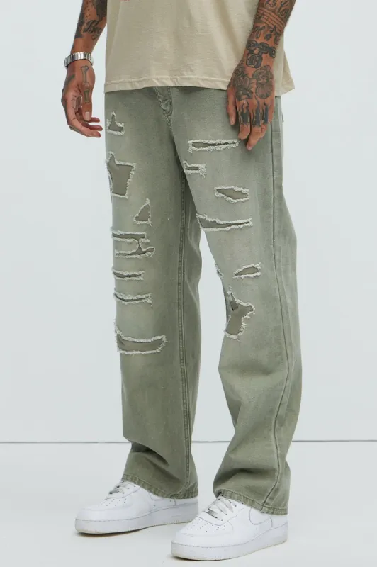 Centola Straight Repaired Pants - Olive sold by Fashion Nova