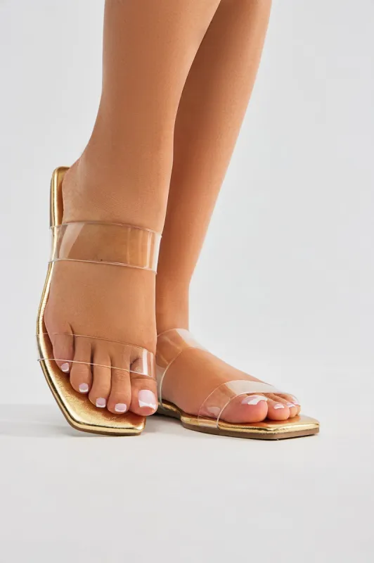 Abbie Clear Flat Sandals - Gold sold by Fashion Nova