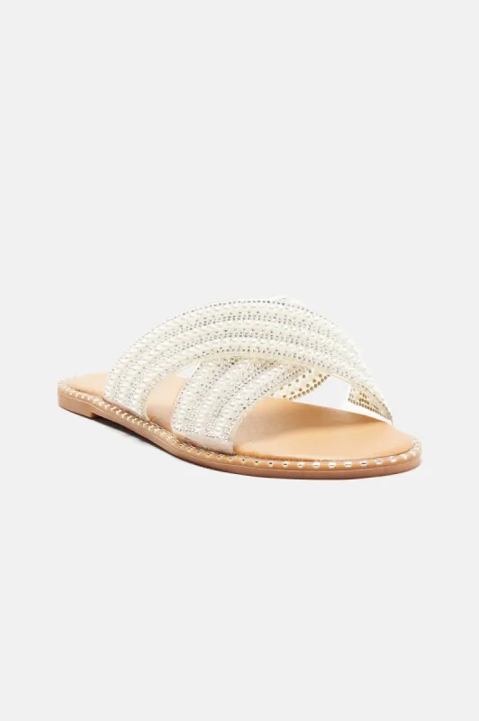 Face It Again Embellished Flat Sandals - Nude sold by Fashion Nova