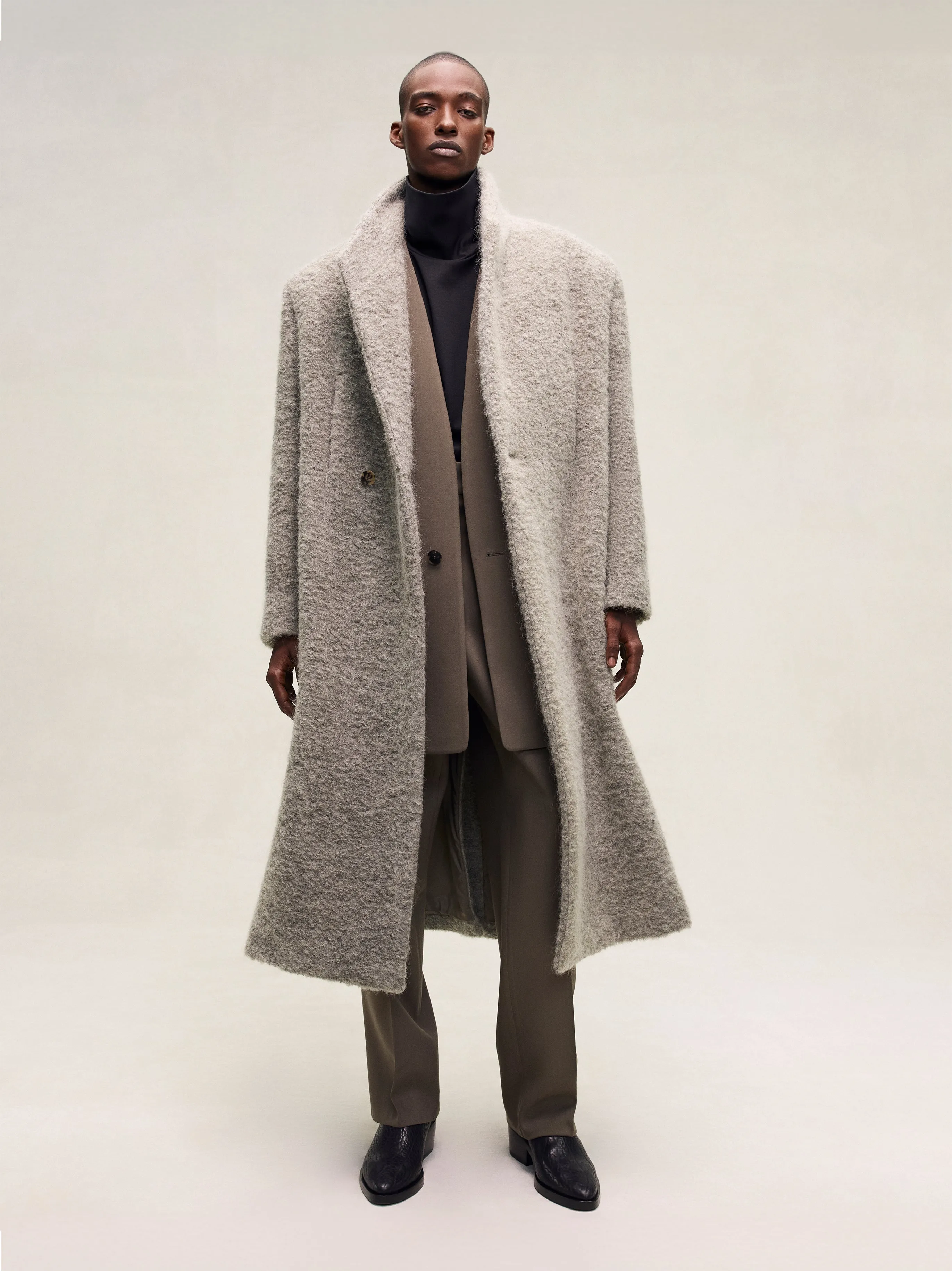 Wool Boucle Stand Collar Overcoat sold by Fear of God