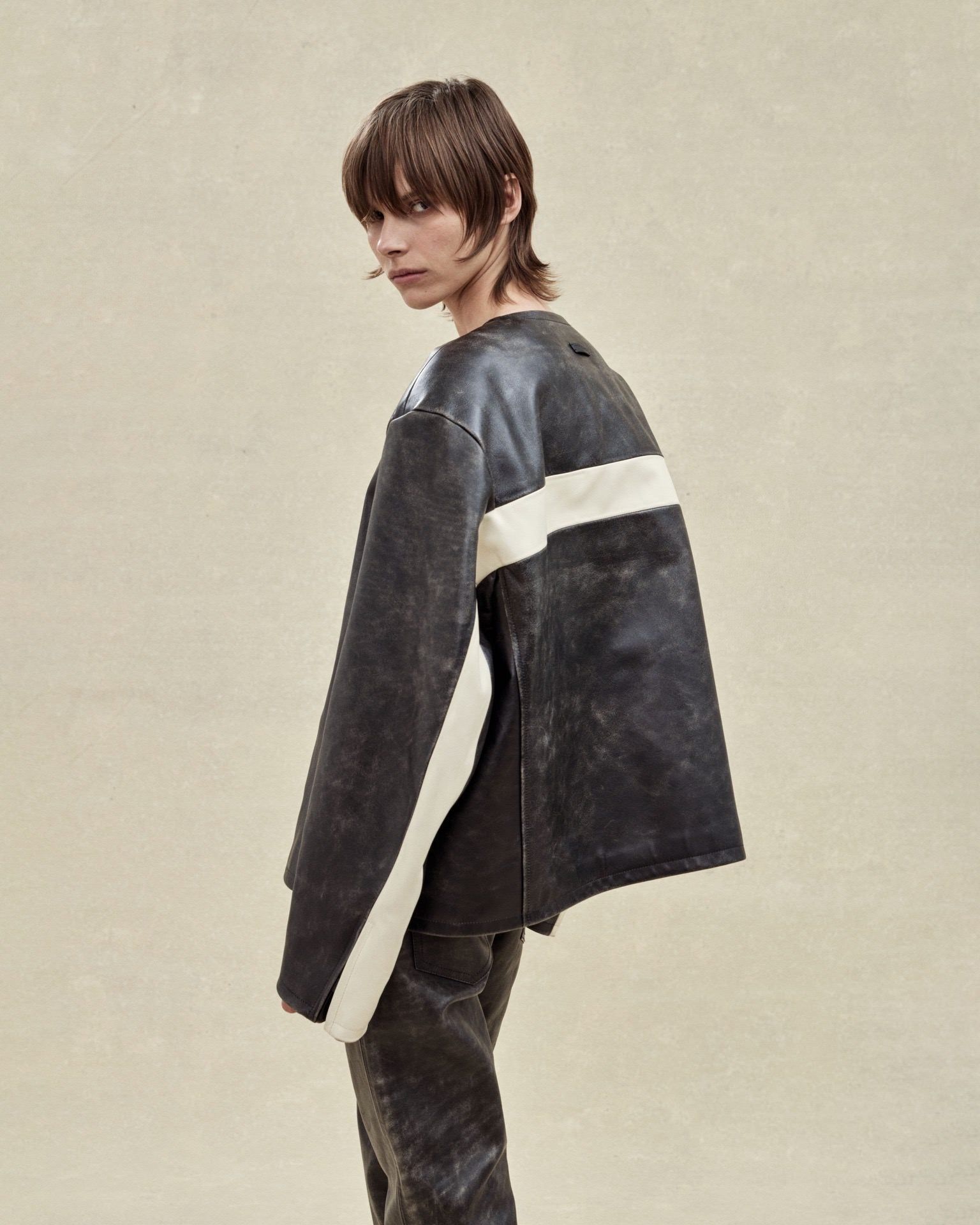 Vintage Leather Moto Collarless Jacket sold by Fear of God product image thumbnail 5
