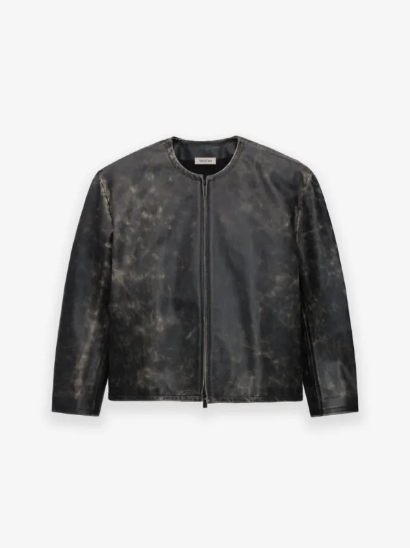 Vintage Leather Moto Collarless Jacket sold by Fear of God