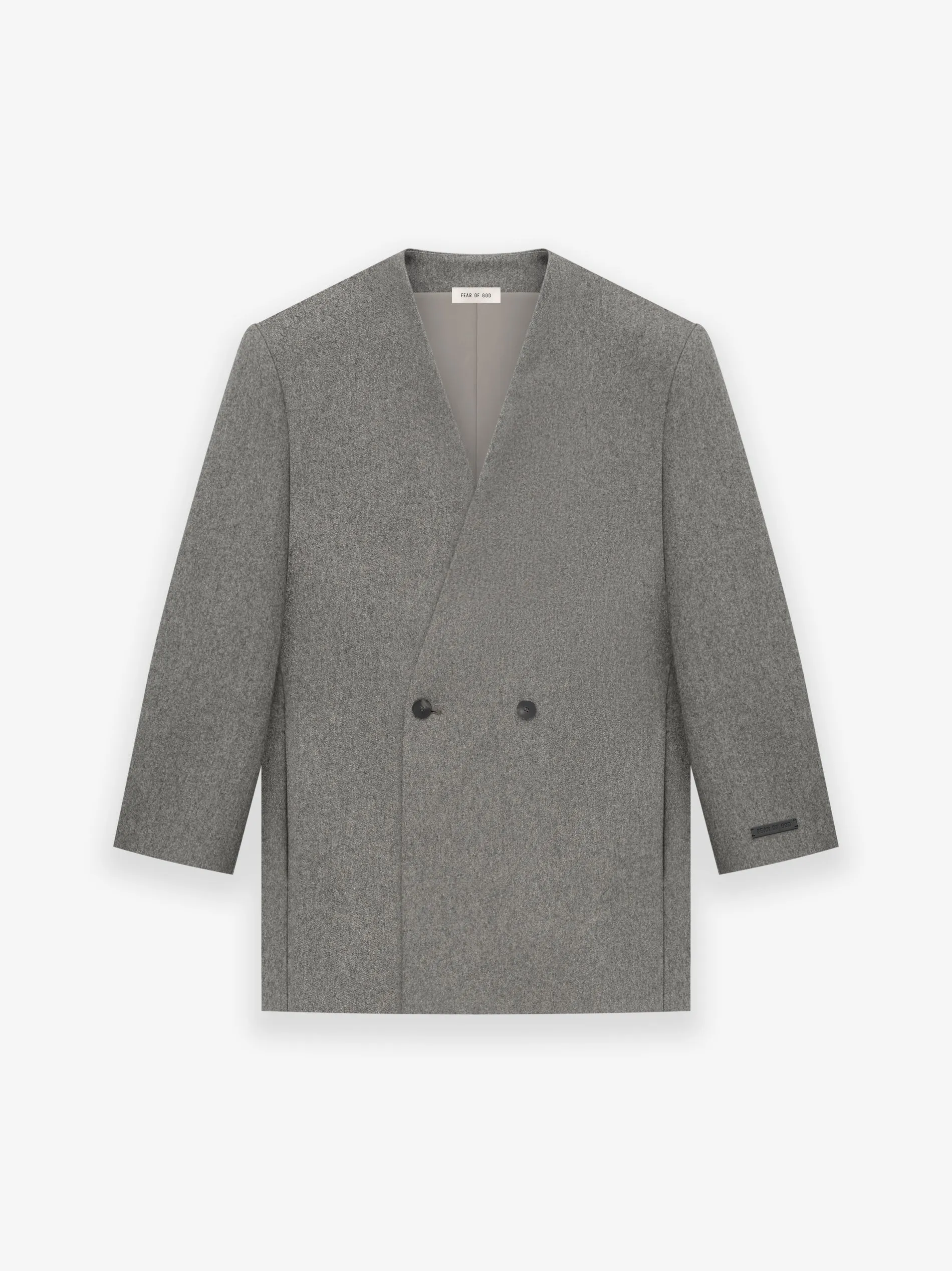 Melange Wool Double Breasted Lapelless Blazer sold by Fear of God