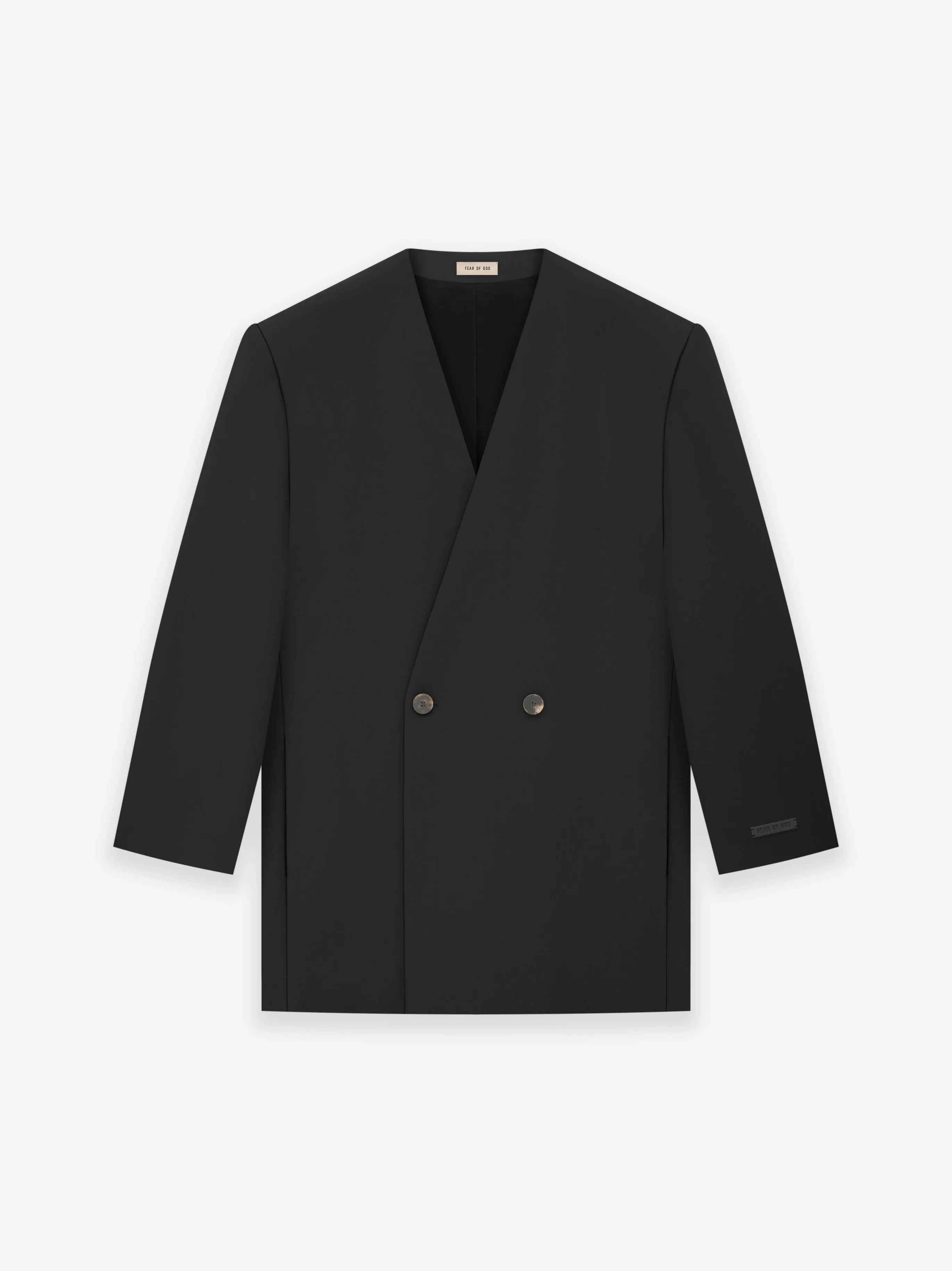Wool Gabardine Double Breasted Lapelless Blazer sold by Fear of God