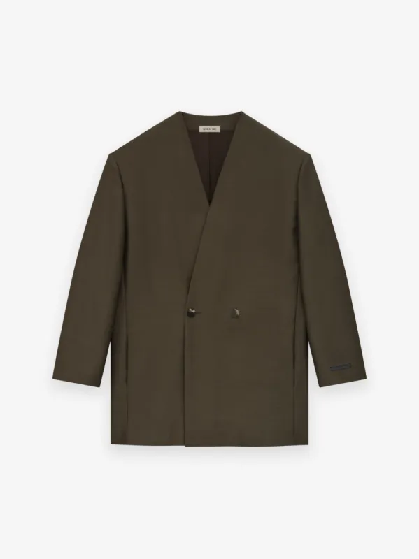 Wool Silk Relaxed Lapelless Blazer sold by Fear of God