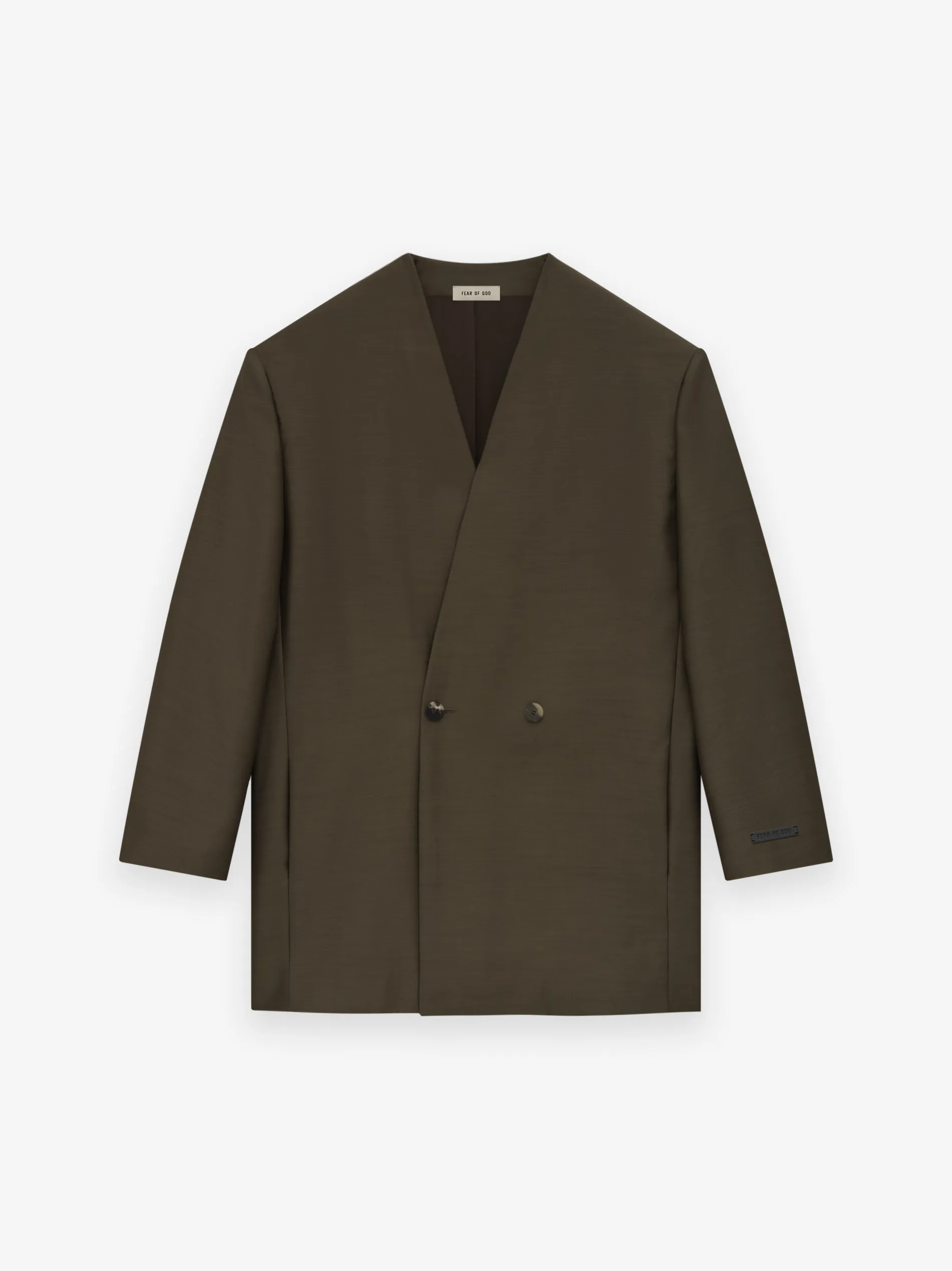 Wool Silk Relaxed Lapelless Blazer sold by Fear of God