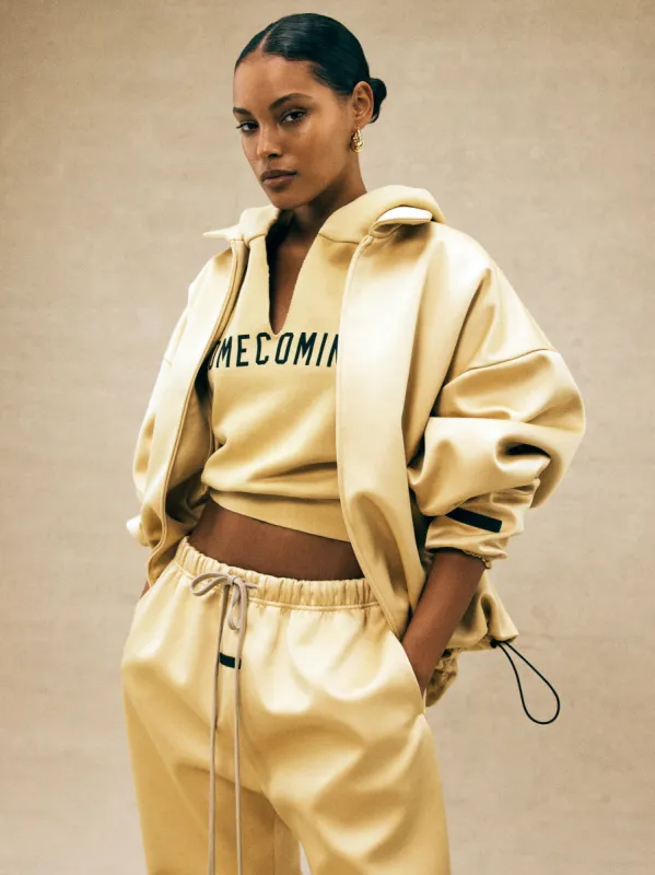 Womens Heavy Fleece Cropped V-Neck Hoodie made by Essentials