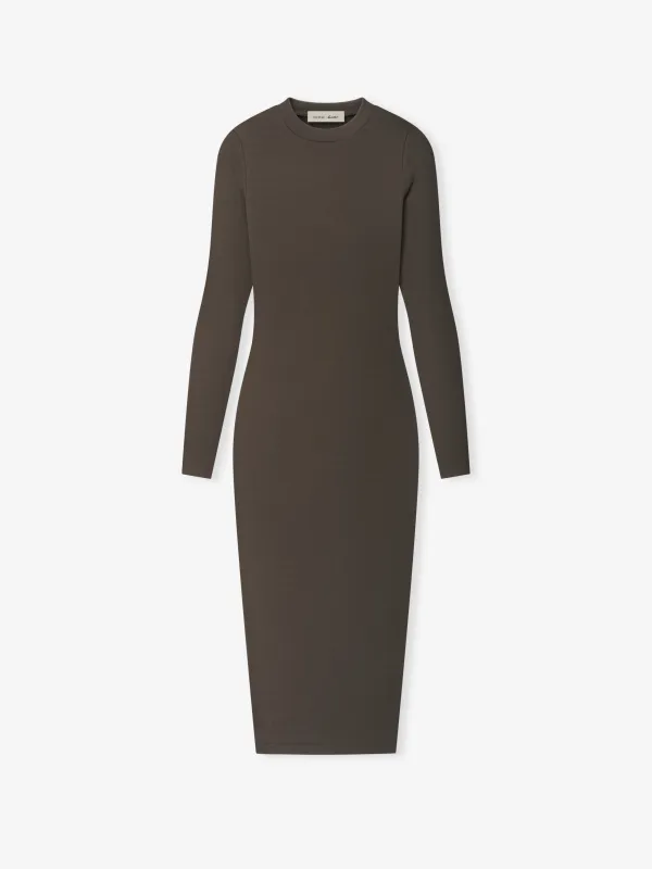 Womens Rib Knit Fitted Long Sleeve Dress made by Essentials