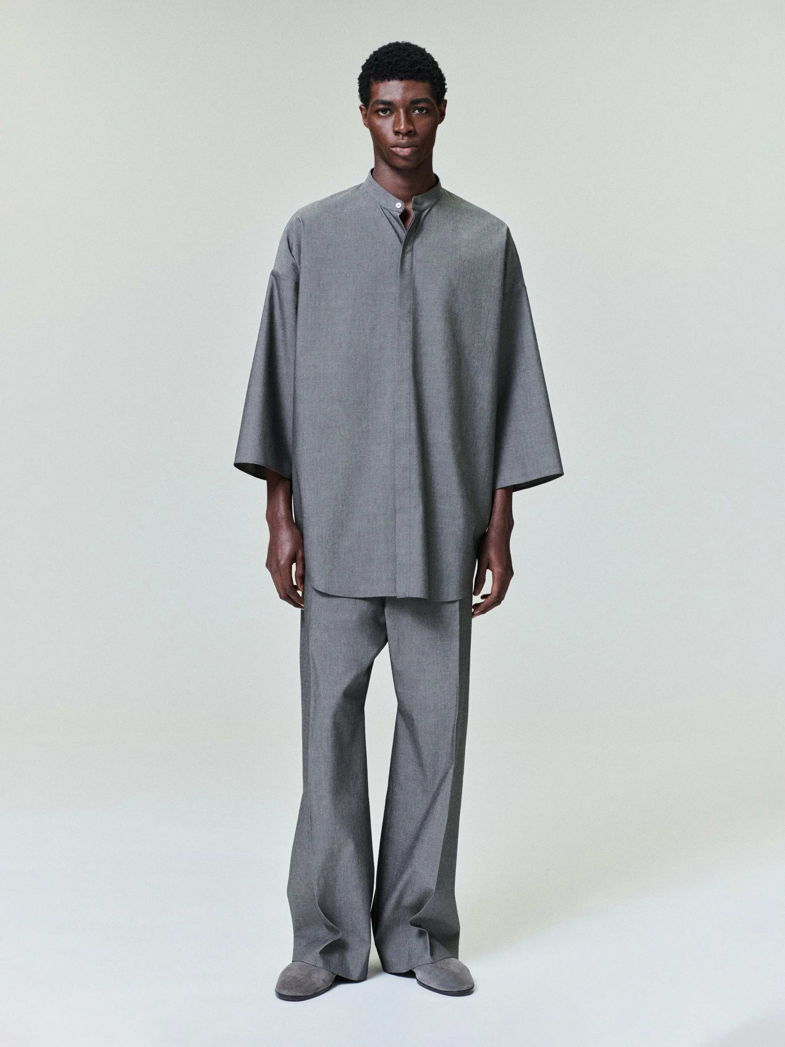 Cotton Wool Oxford Mandarin Relaxed Short Sleeve Shirt sold by Fear of God