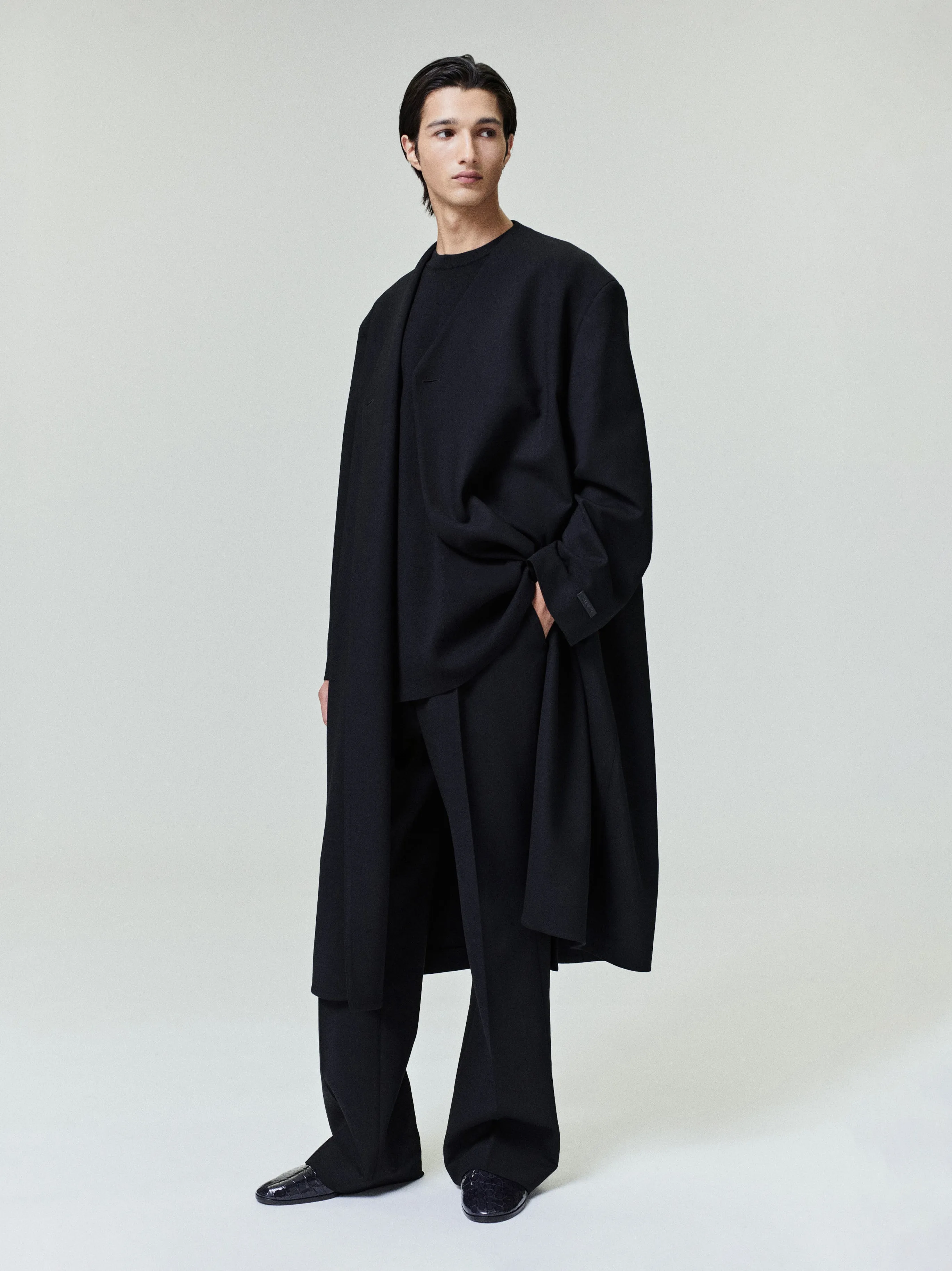 Double Weave Wool Double Breasted Lapelless Coat sold by Fear of God