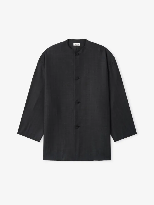 Grey Striped Wool Collarless Sport Jacket made by Fear of God