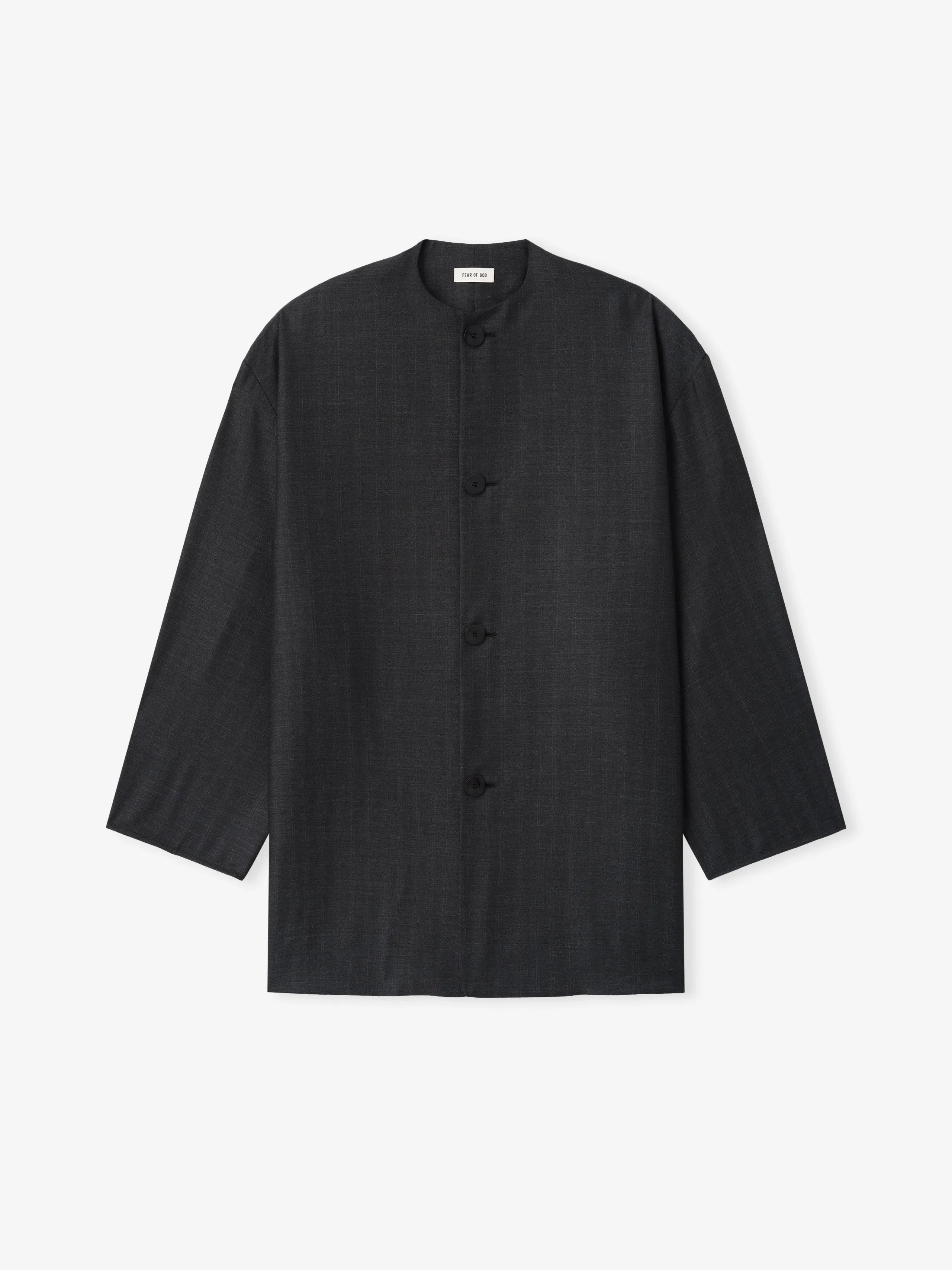 Grey Striped Wool Collarless Sport Jacket sold by Fear of God