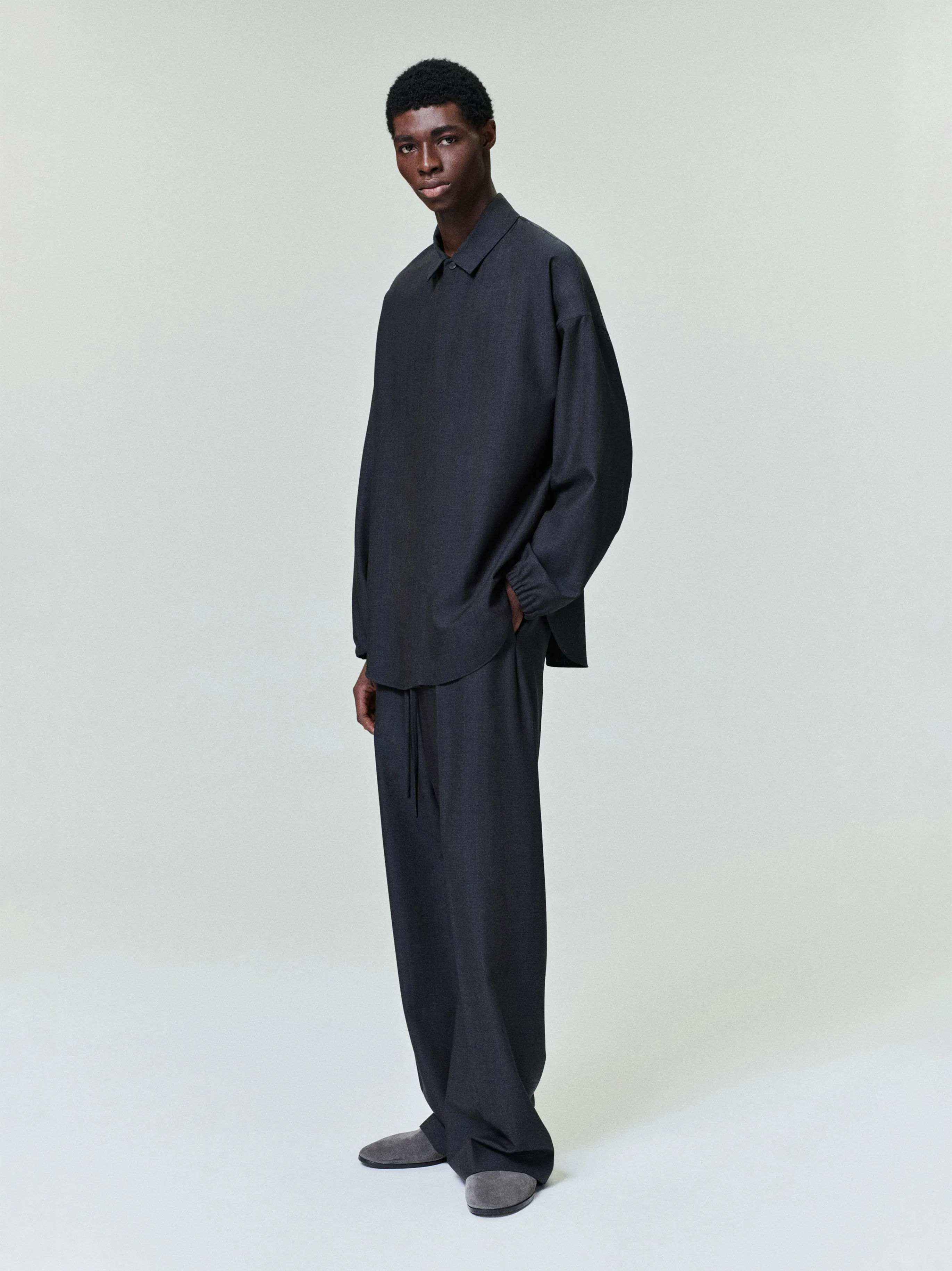 Grey Striped Wool Elastic Cuff Shirt sold by Fear of God product image thumbnail 2