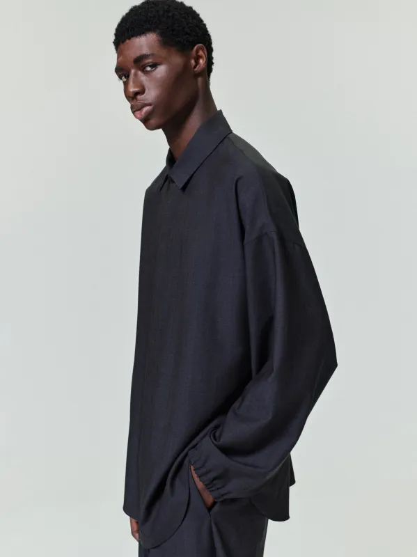 Grey Striped Wool Elastic Cuff Shirt made by Fear of God