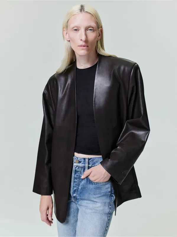 Womens Leather Collarless Jacket made by Fear of God
