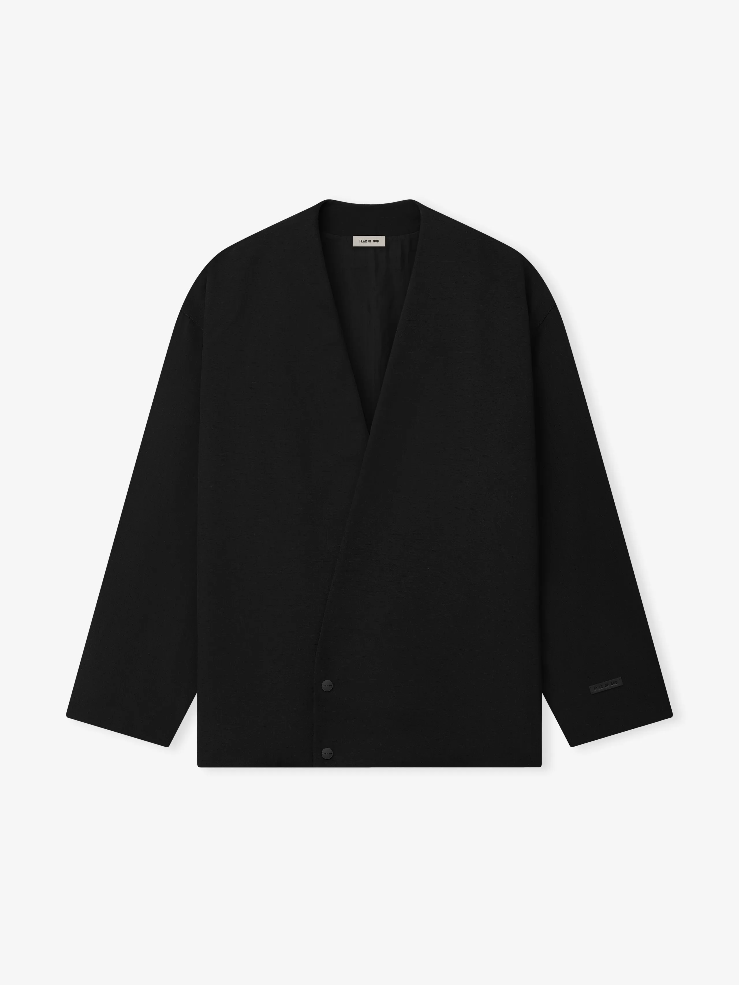 Wool Ripstop Relaxed Cropped Lapelless Jacket sold by Fear of God