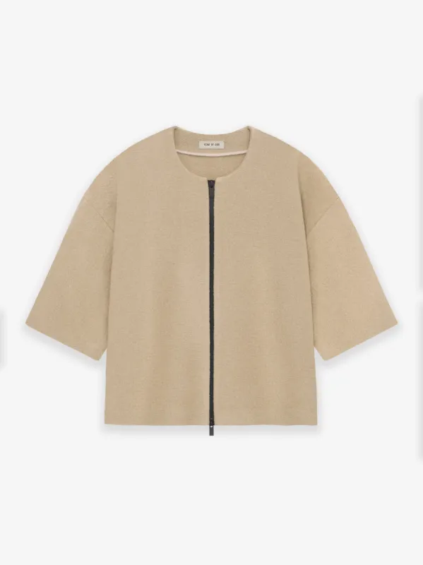 Boiled Wool 3/4 Sleeve Collarless Zip-Up sold by Fear of God