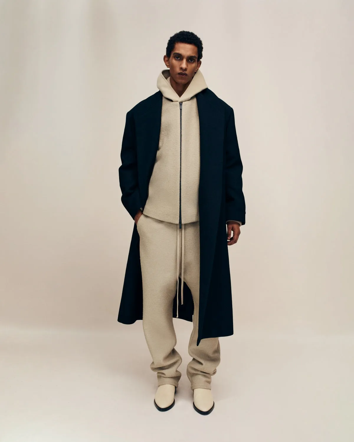 Boiled Wool 3/4 Sleeve Collarless Zip-Up sold by Fear of God product image thumbnail 4