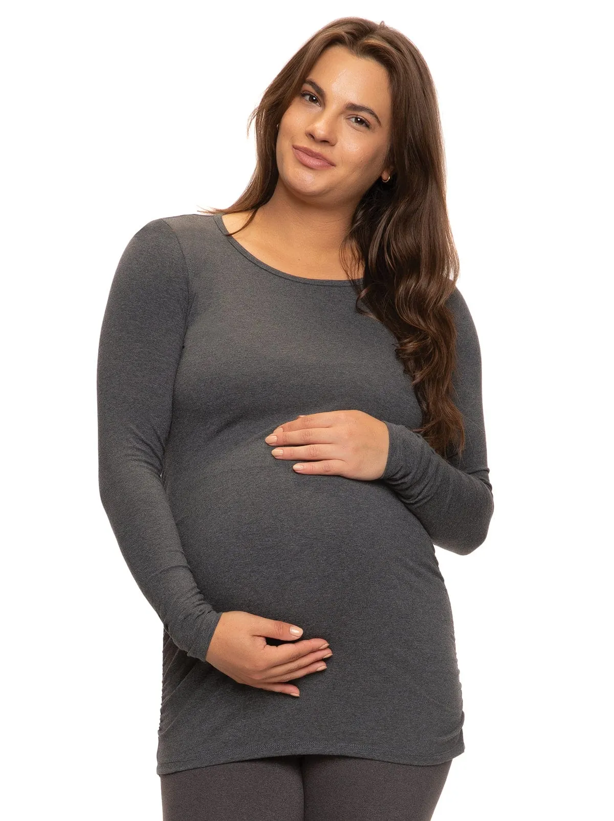 Cotton Modal Maternity Side Shirred L/S Crewneck Shirt sold by Felina product image thumbnail 5
