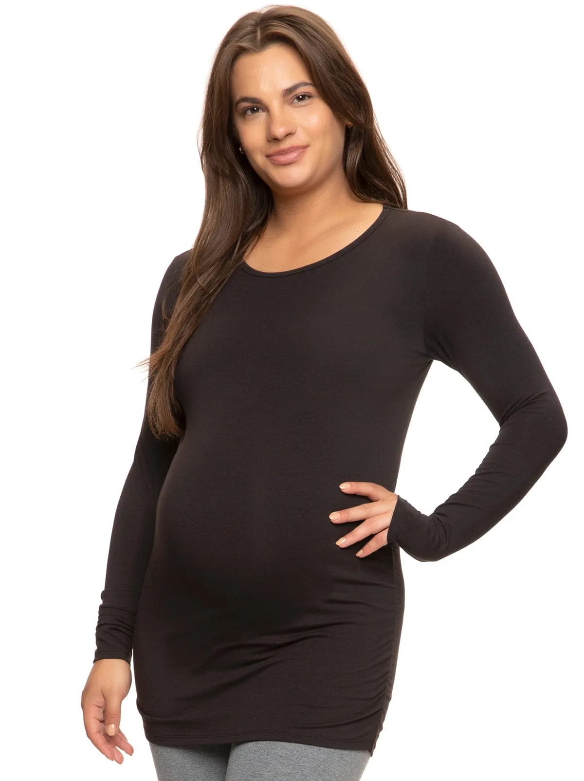 Cotton Modal Maternity Side Shirred L/S Crewneck Shirt sold by Felina product image thumbnail 3