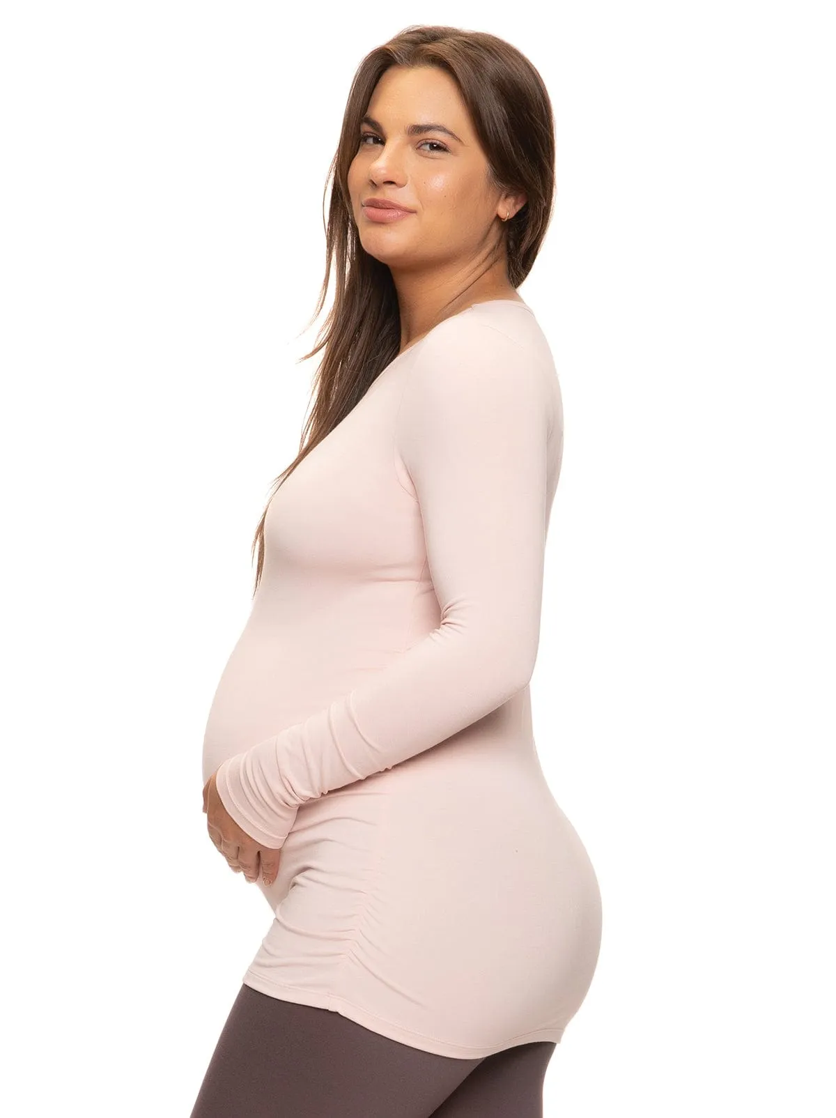 Cotton Modal Maternity Side Shirred L/S Crewneck Shirt sold by Felina