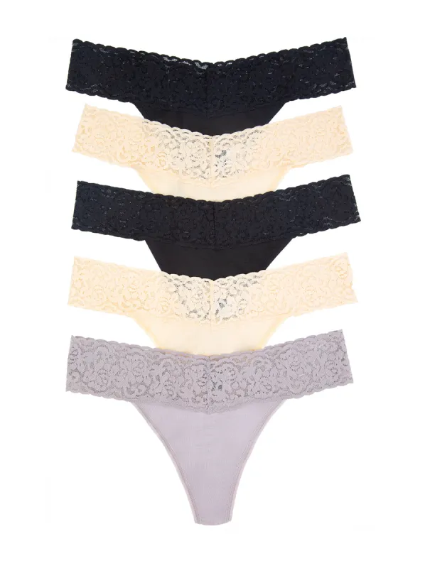Lace Top Low Rise Thong 5-Pack made by Felina