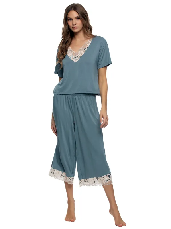 Amelie Vintage Lace Cropped Tee and Pant Set sold by Felina