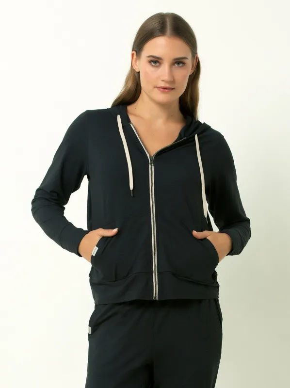 Single Stitch Lightweight Full Zip Hoodie sold by Felina