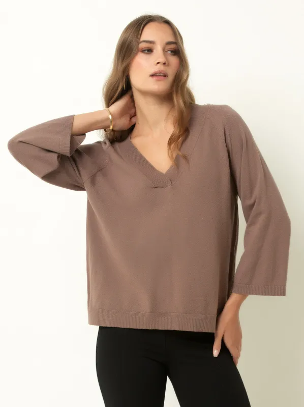 Single Stitch Drop Shoulder V-Neck Sweater sold by Felina