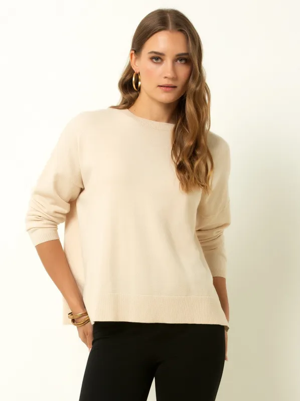 Single Stitch Relaxed Crew Neck Sweater sold by Felina
