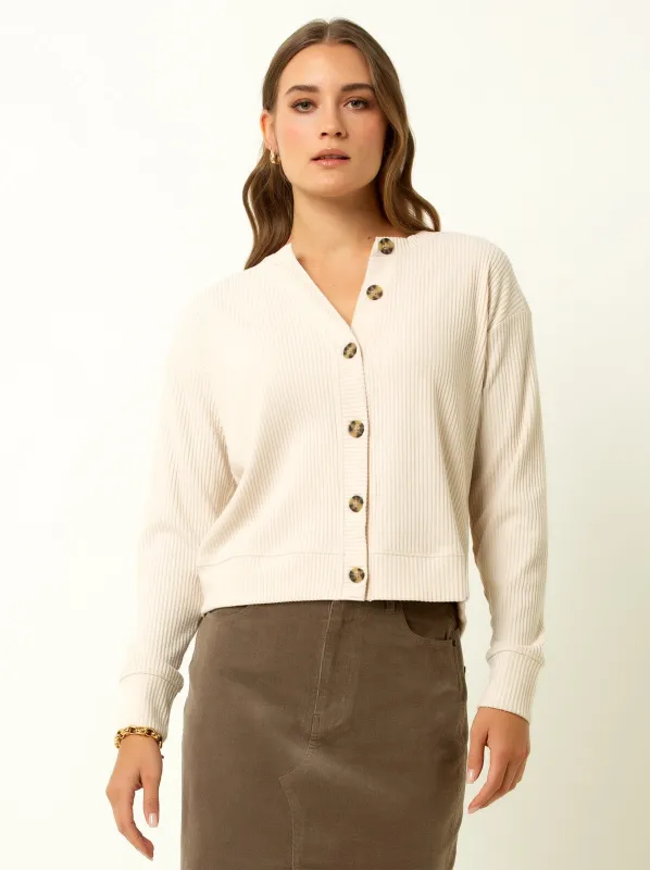Single Stitch Ribbed V-Neck Cardigan sold by Felina