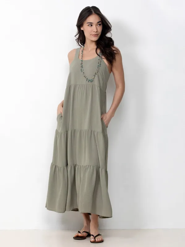 Single Stitch Tiered Maxi Dress made by Felina