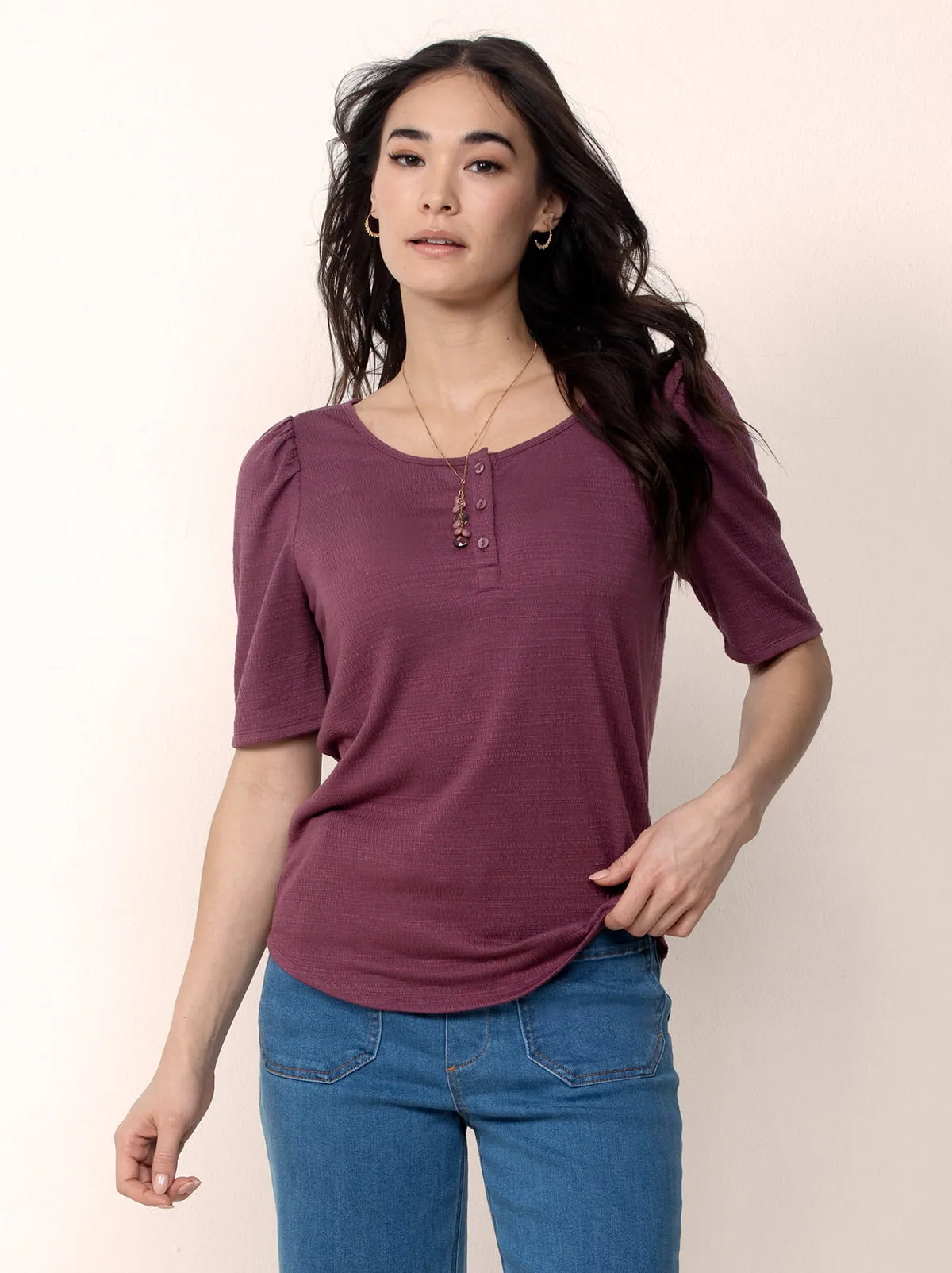 Single Stitch Ultra Soft Scoop Neck Henley sold by Felina