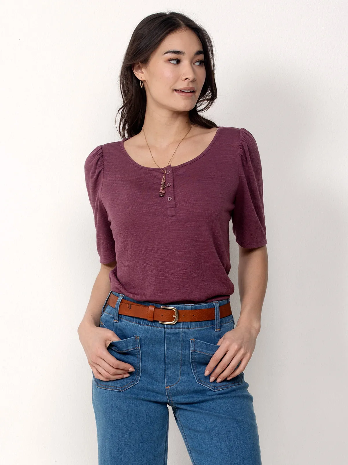 Single Stitch Ultra Soft Scoop Neck Henley sold by Felina product image thumbnail 5