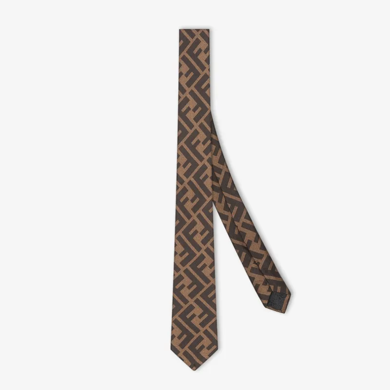 Tie Brown silk necktie made by Fendi