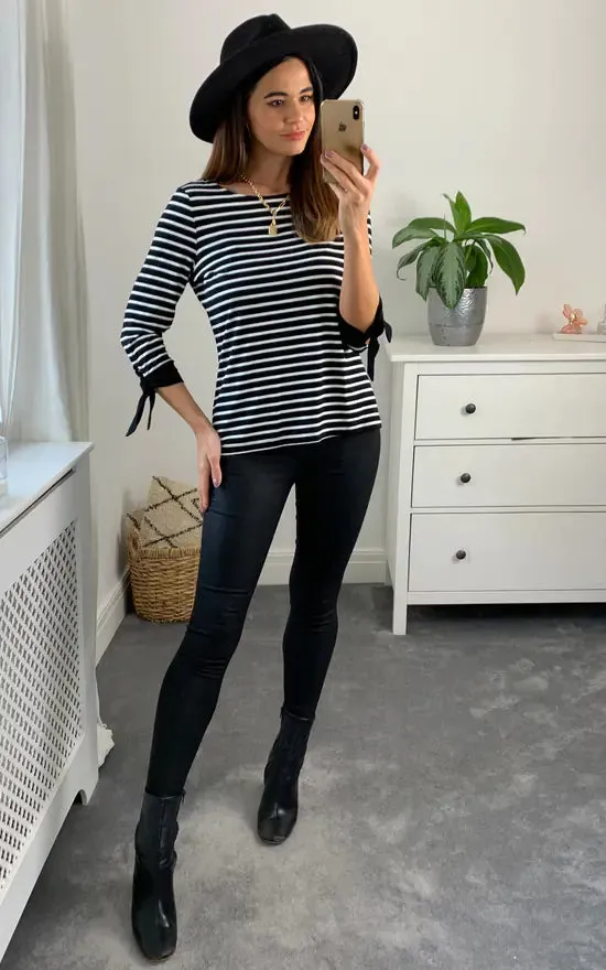 Brenda Tie Sleeve Striped Long Sleeve Top Colour Black And White sold by Fever London product image thumbnail 4