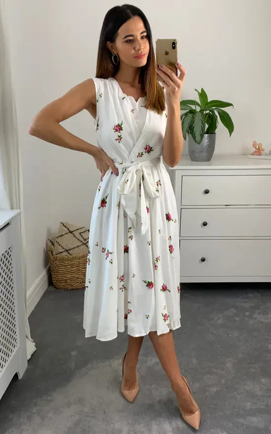 Ellie Tie Dress Colour Cream And Pink sold by Fever London product image thumbnail 3