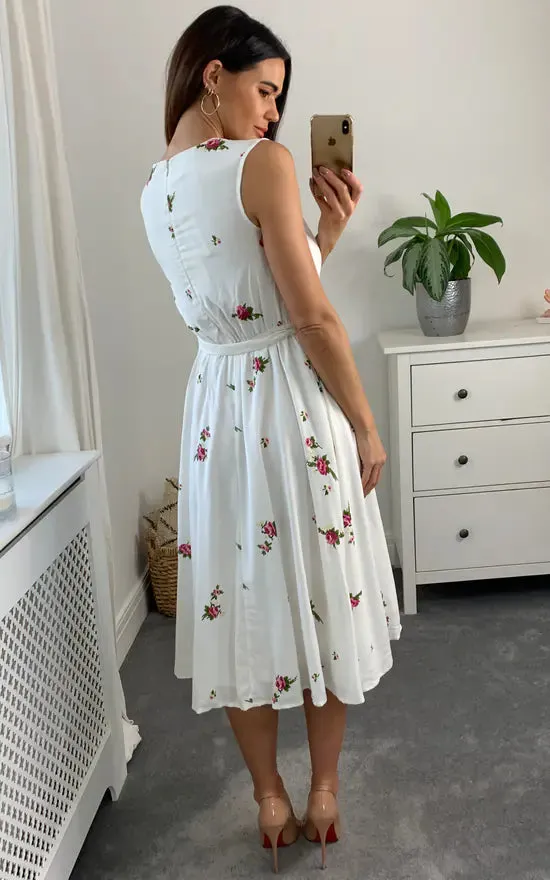 Ellie Tie Dress Colour Cream And Pink sold by Fever London product image thumbnail 2