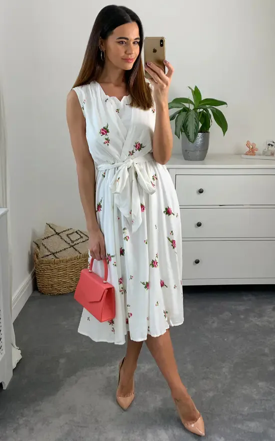 Ellie Tie Dress Colour Cream And Pink sold by Fever London