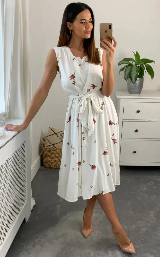 Ellie Tie Dress Colour Cream And Pink sold by Fever London product image thumbnail 4