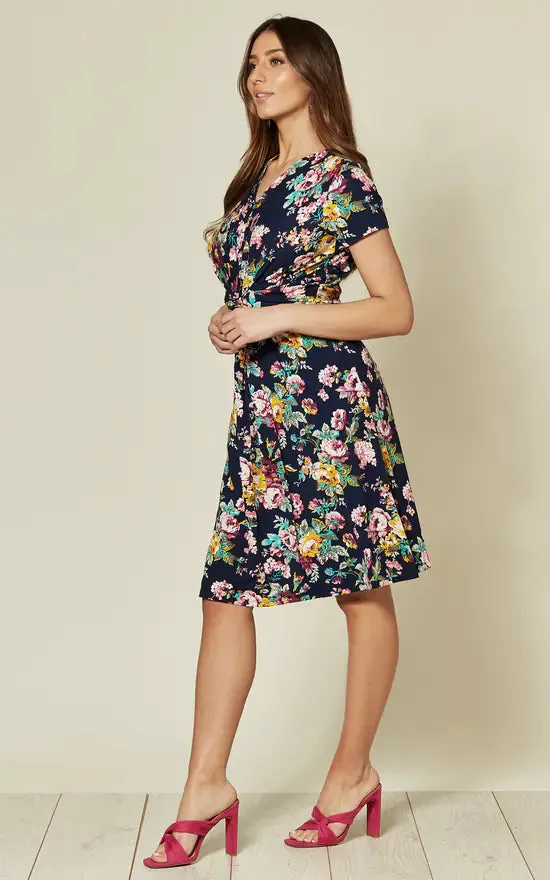 Short Sleeve Jersey Dress In Navy Floral Print sold by Fever London product image thumbnail 4